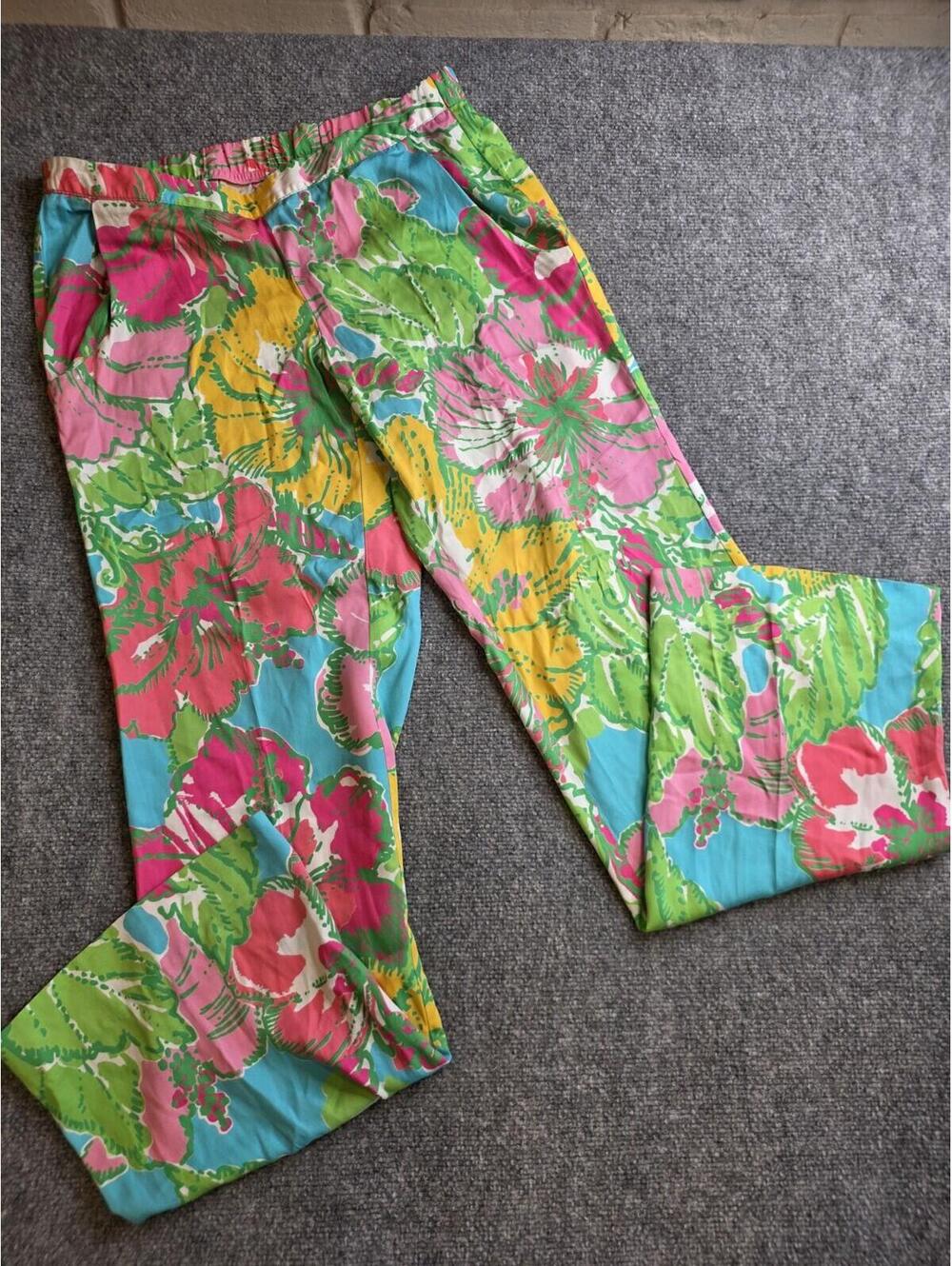 Lilly Pulitzer wide leg pants hibiscus print MED EUC